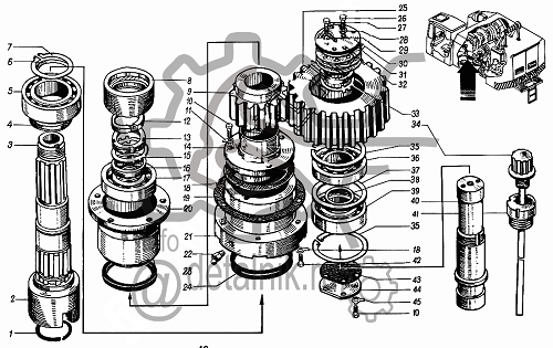 детали редуктора вращения и передвижения автокрана Юргинец КС-4361